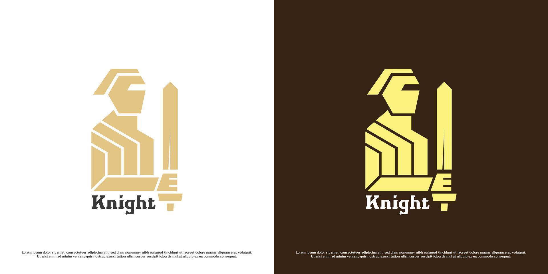 Knight logo design illustration. Classic ancient kingdom war soldier mascot silhouette army palace. Simple icon symbol old vintage hipster classic eccentric elegant. vector