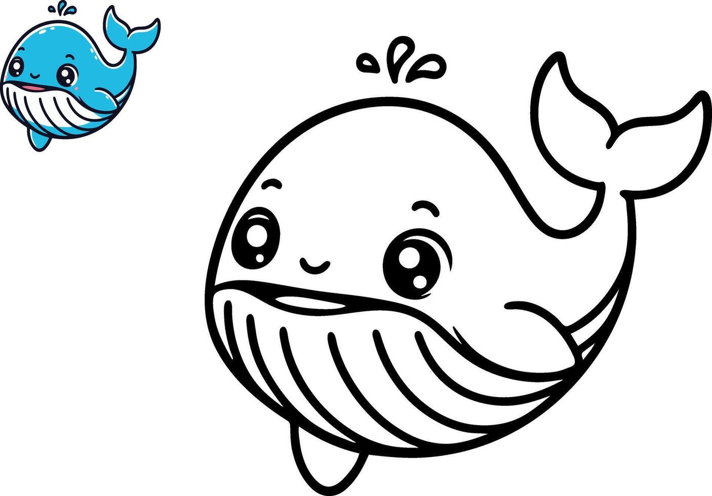 Vector illustration of cartoon whale, Coloring book