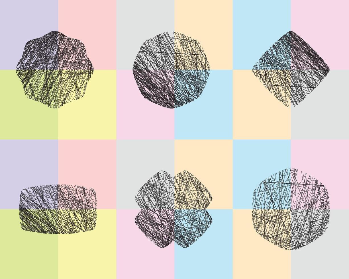 Random Sketched Lines Textured Shapes Set vector