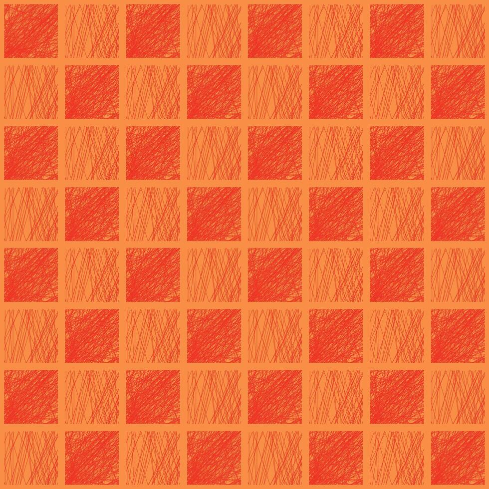 Random Red Sketched  Lines Chessboard Seamless Pattern vector