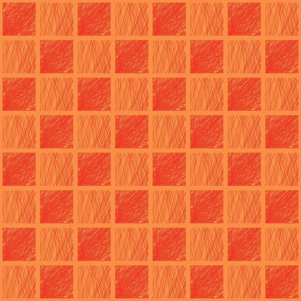 Random Red Sketched  Lines Chessboard Seamless Pattern vector