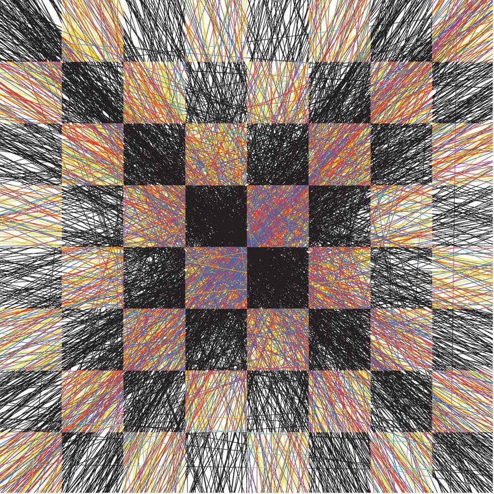 Random Black And Colored Sketched  Lines Chessboard Seamless Pattern vector