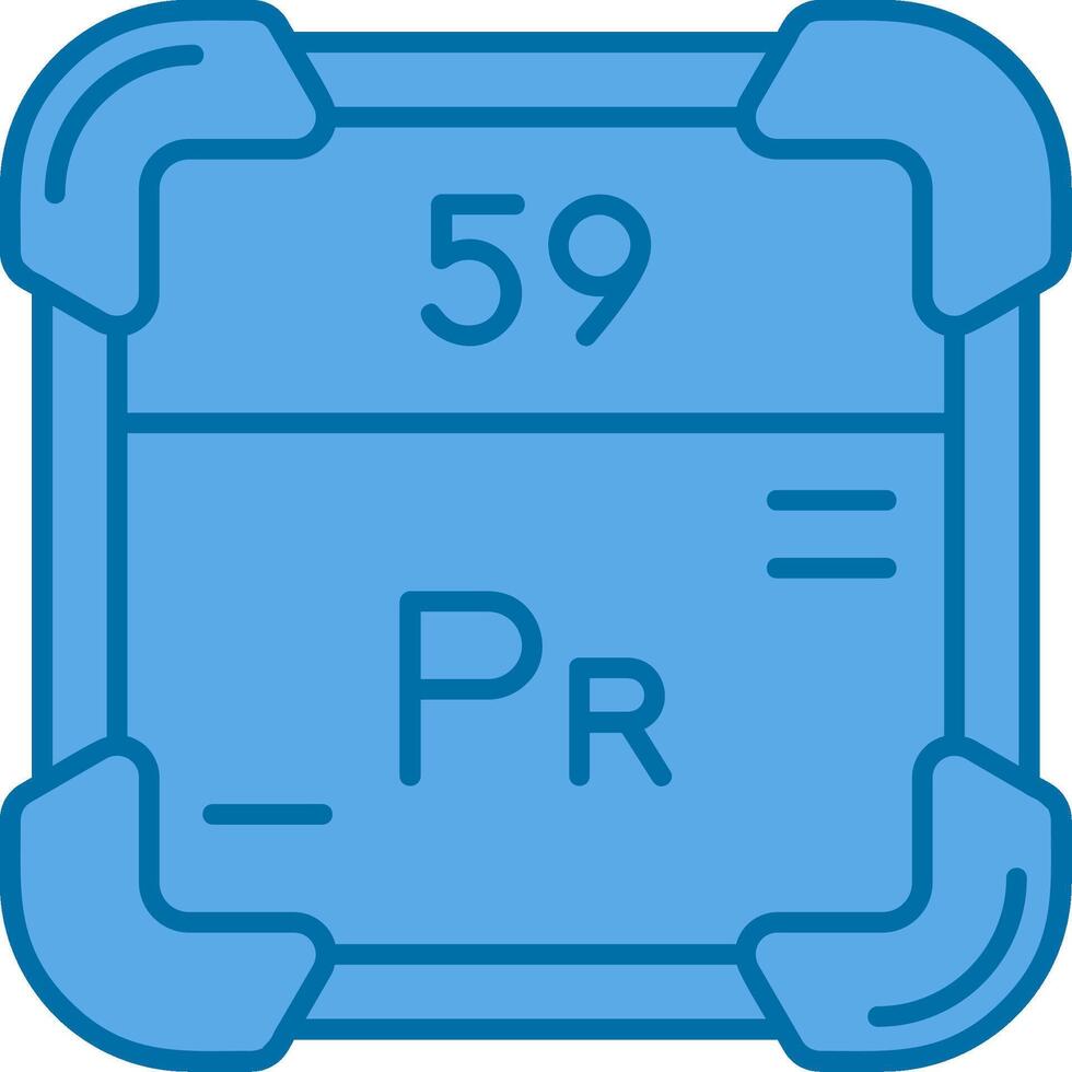 praseodimio azul línea lleno icono vector