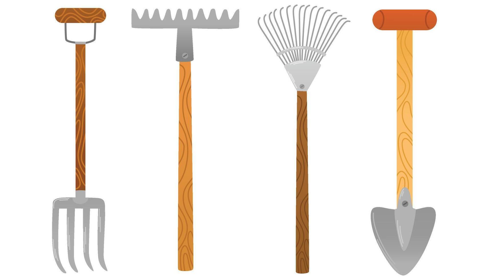 jardinería artículos colocar. agrícola y jardín herramientas para primavera trabajar. pala, rastrillo, azada. vector mano dibujar ilustraciones aislado en blanco