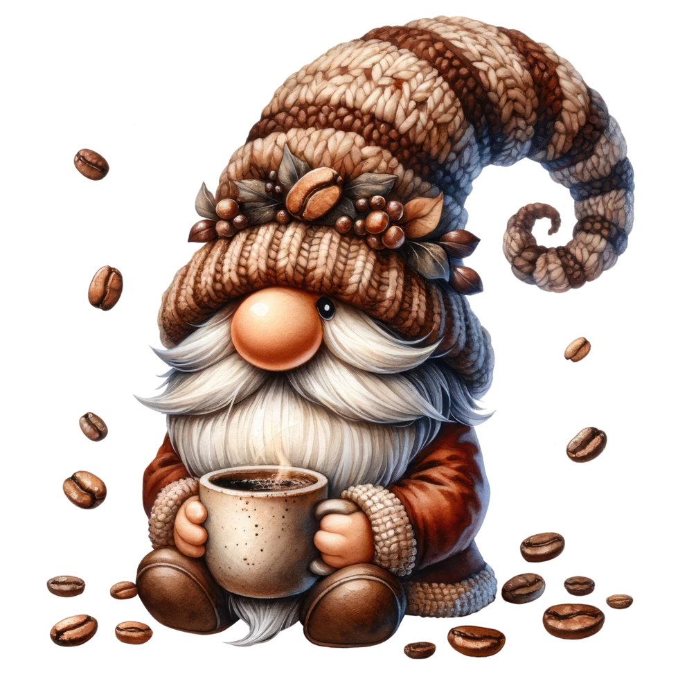 AI generated Gnome Holding Coffee Illustration png