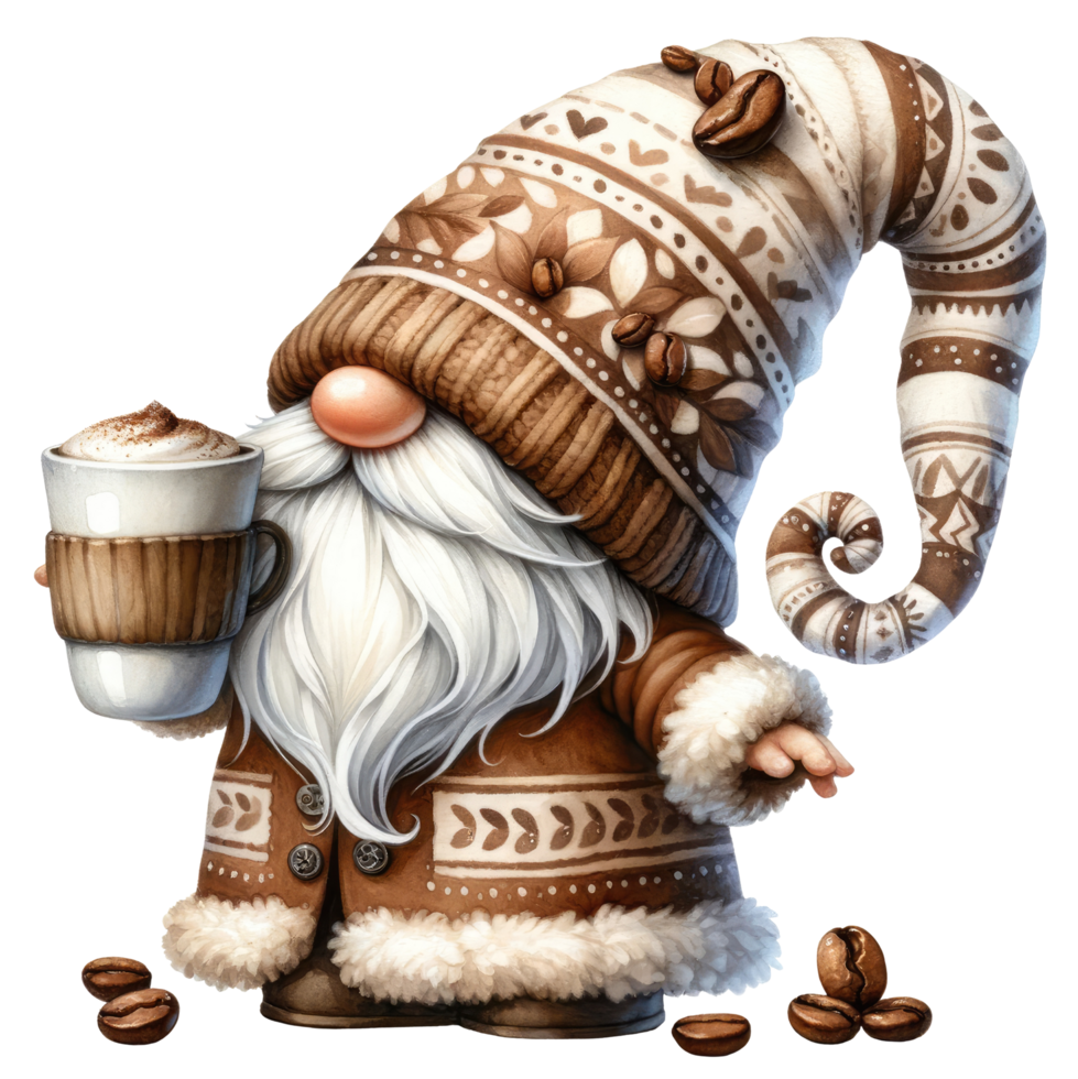 AI generated Gnome Holding Coffee Illustration png