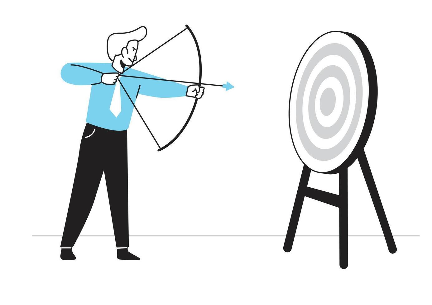 Businessman aiming at the target with bow and arrow, vector illustration