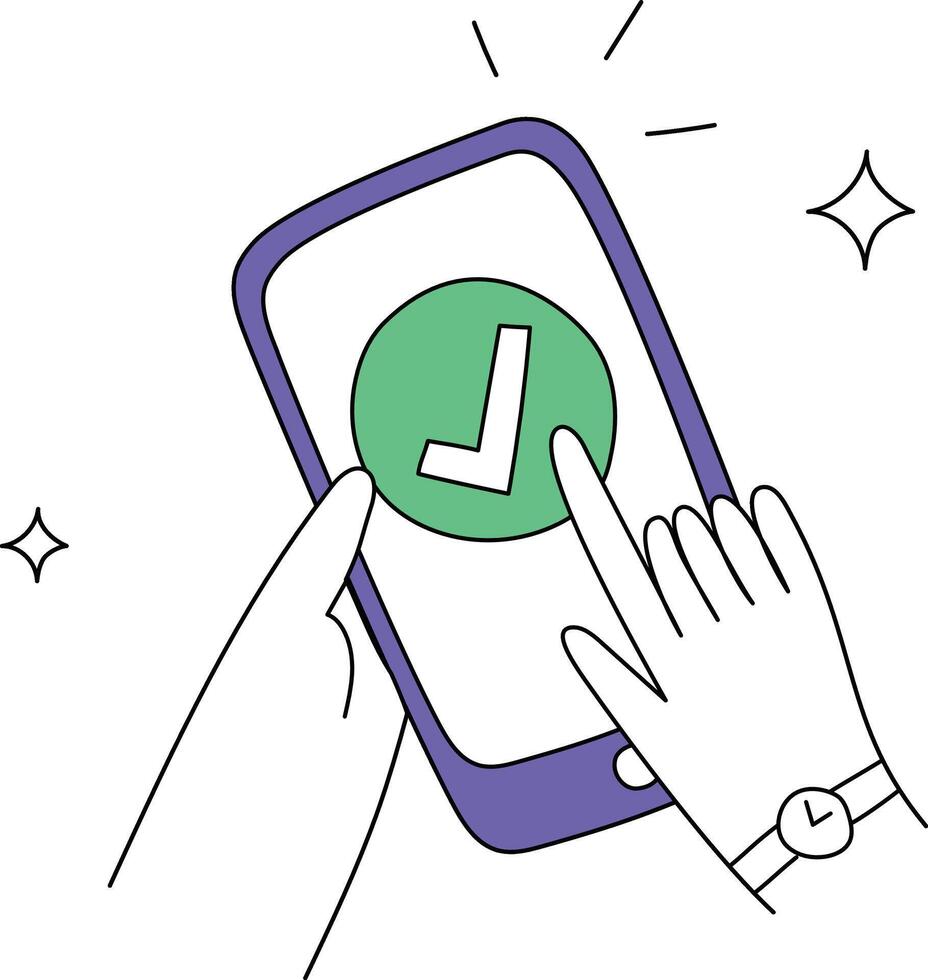 Smartphone with check mark icon. Vector illustration in flat style.