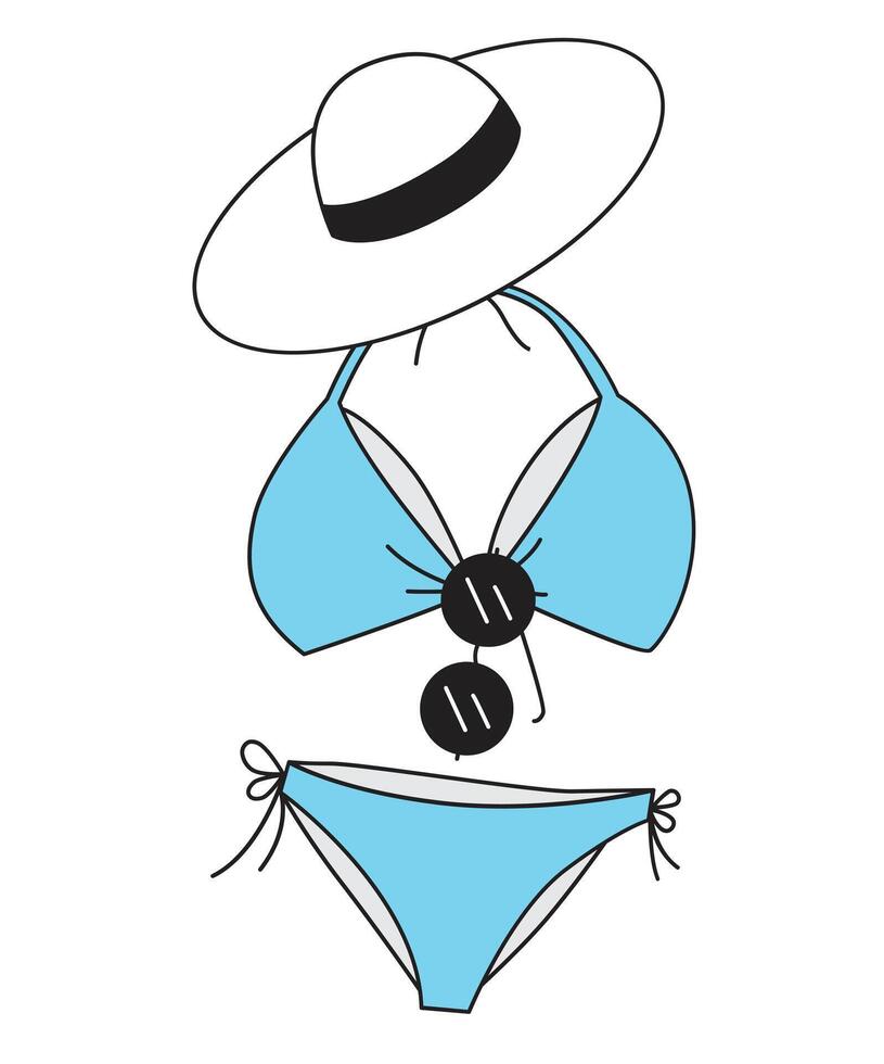 Swimsuit and hat. Vector illustration on a white background.