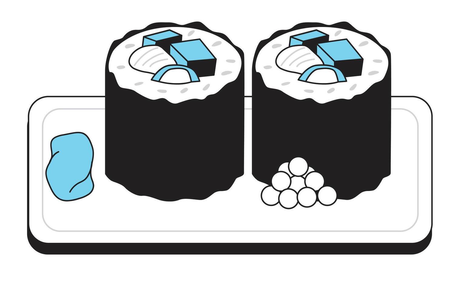 Illustration of Sushi and Sushi Rolls on a Plate. vector