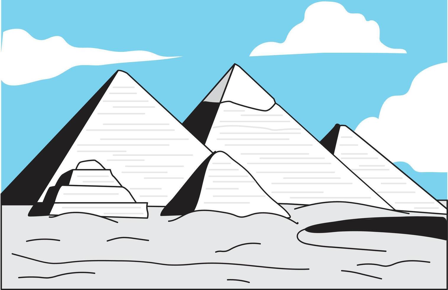Egyptian pyramids. Vector illustration on a blue sky background.