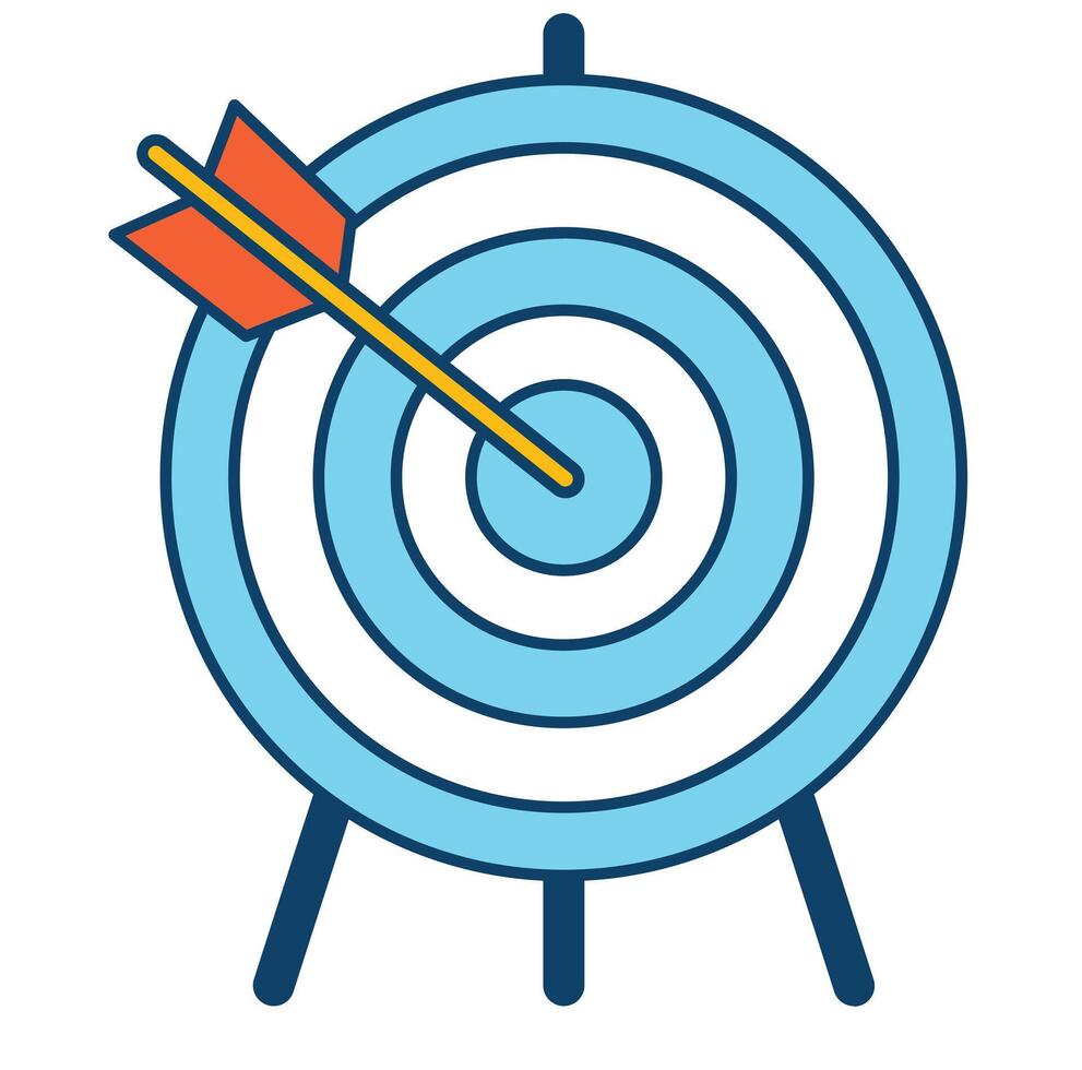 Archery target icon in flat color style. Darts board with arrow vector