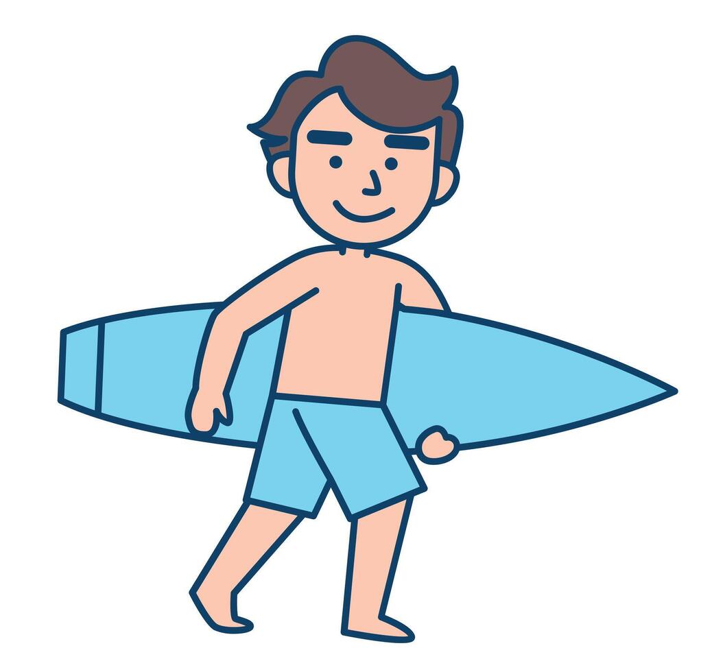 Young man standing with surfboard vector illustration