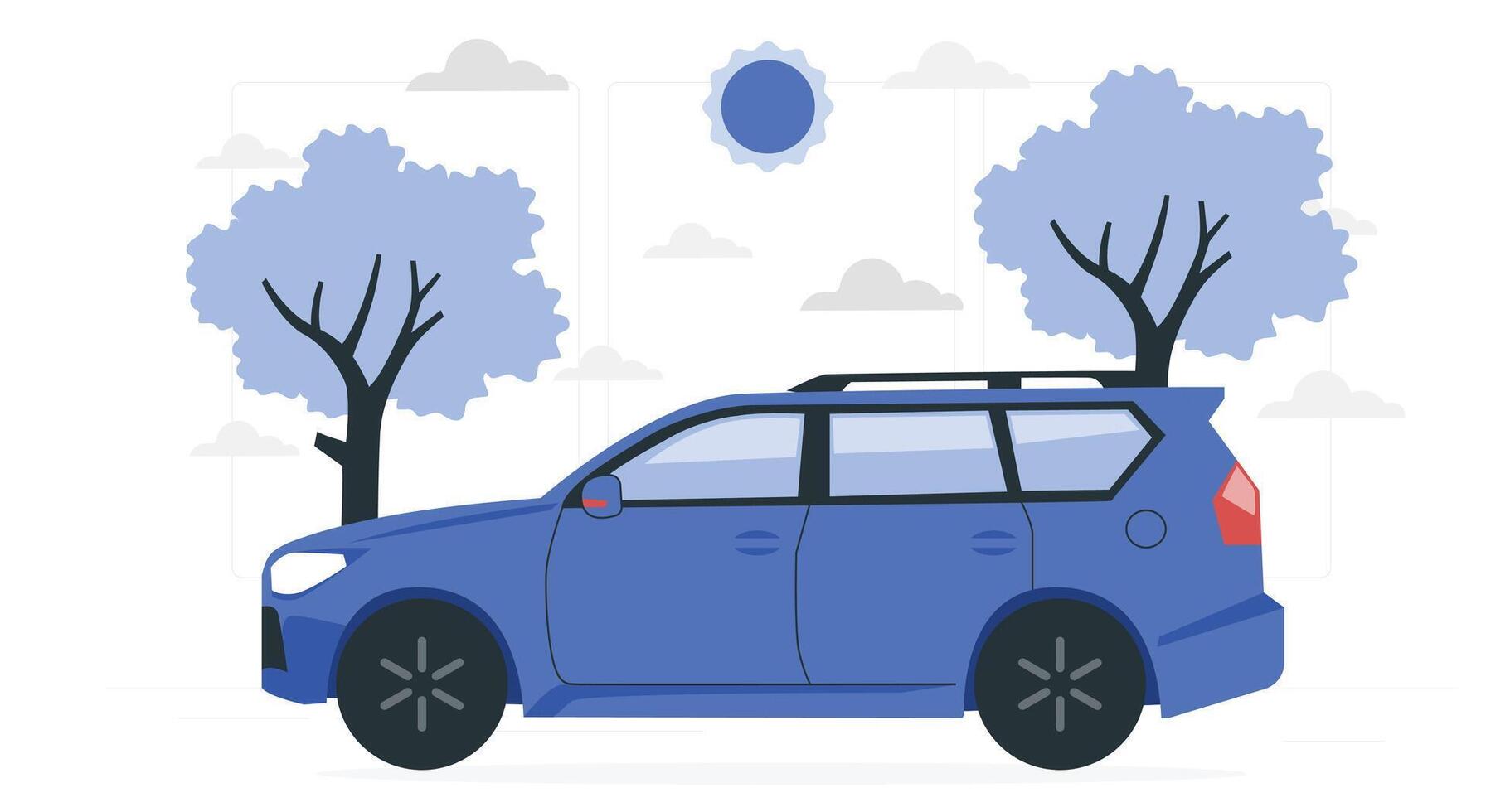 Car on the background of the city. Vector illustration in flat style.