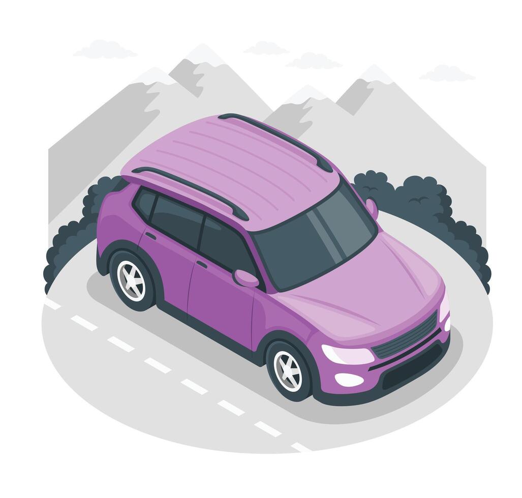 Car on the background of the city. Vector illustration in flat style.