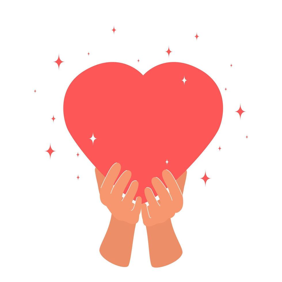 Hands holding a heart. Concept of charity, donation, or volunteering. Help and support of people. A symbol of health, care, love. vector