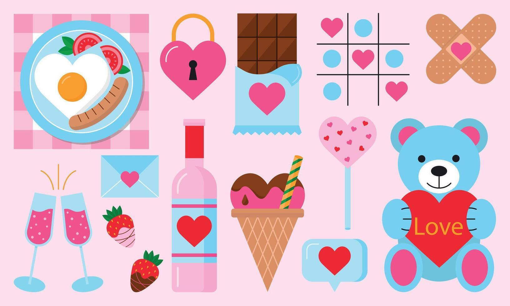 Happy Valentine's Day vector illustration stickers collection set