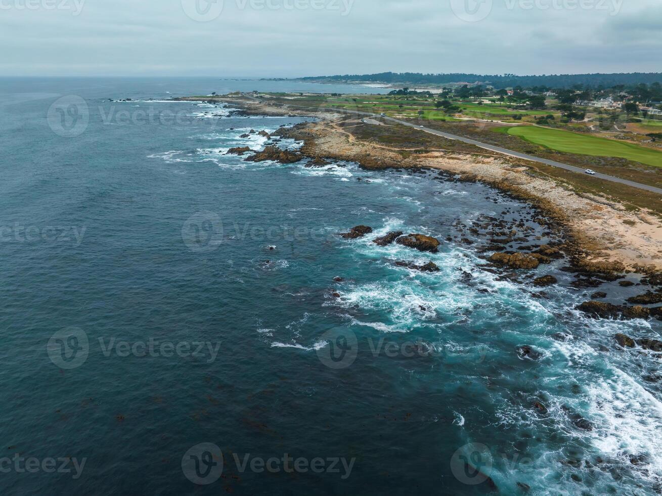 17 mile drive nature. Beautiful aerial view of the Pacific ocean photo