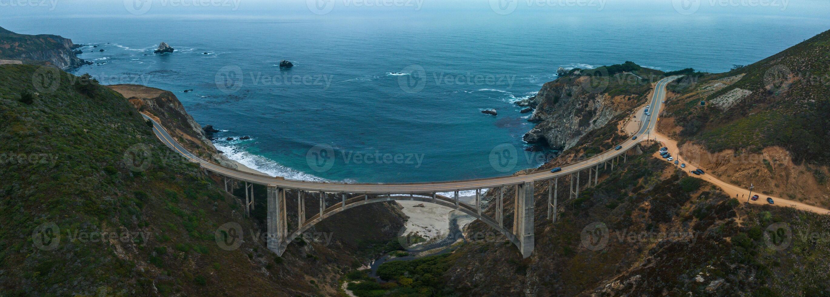 Bixby bridge aerial view in California, USA. Beautiful bridge photo