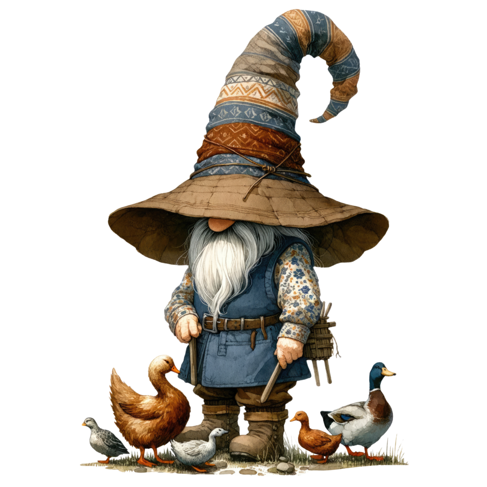 AI generated Gnome with Chicken and Chicks in Yard png