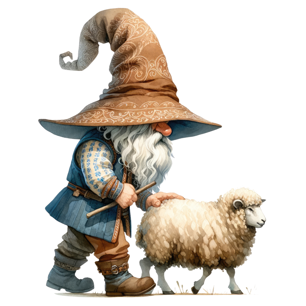 ai generiert Gnom Farmer mit Schaf Illustration png