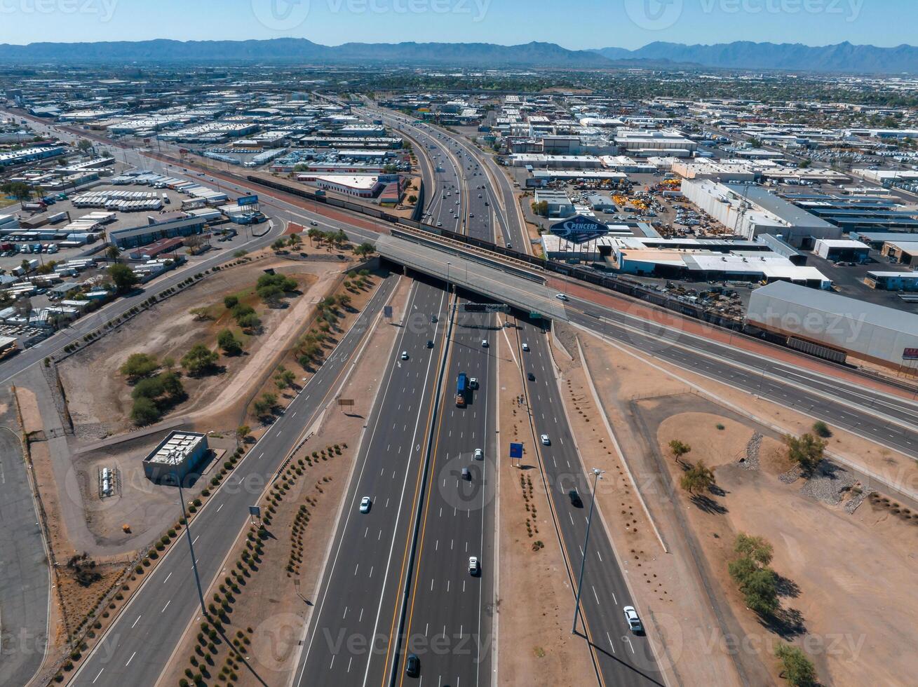 Aerial view of the highway and crossroads intersections in Phoenix, USA. photo