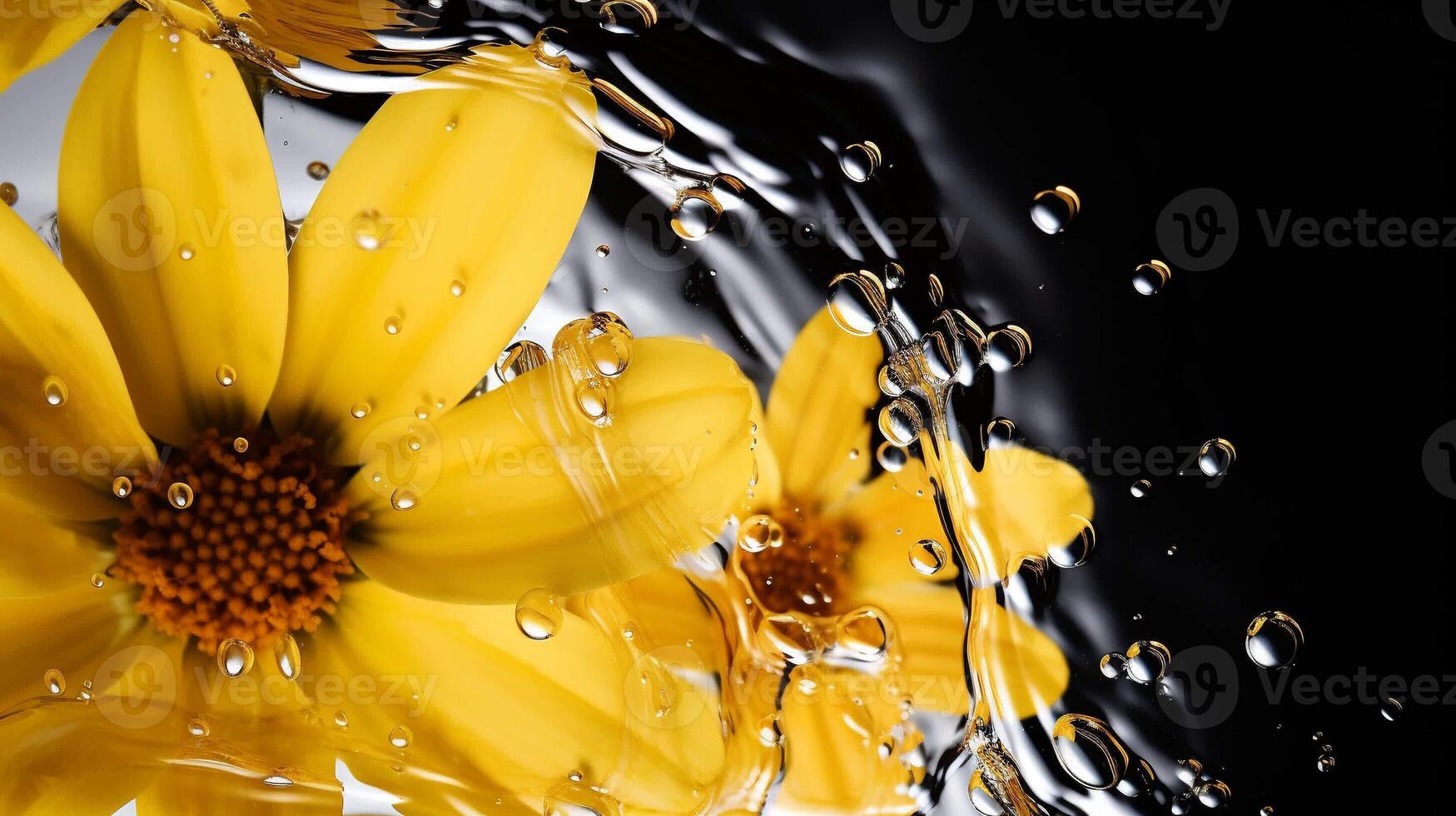 AI generated Yellow flowers floating on water. Tender feminine background with copy space. Ai generative macro photography photo