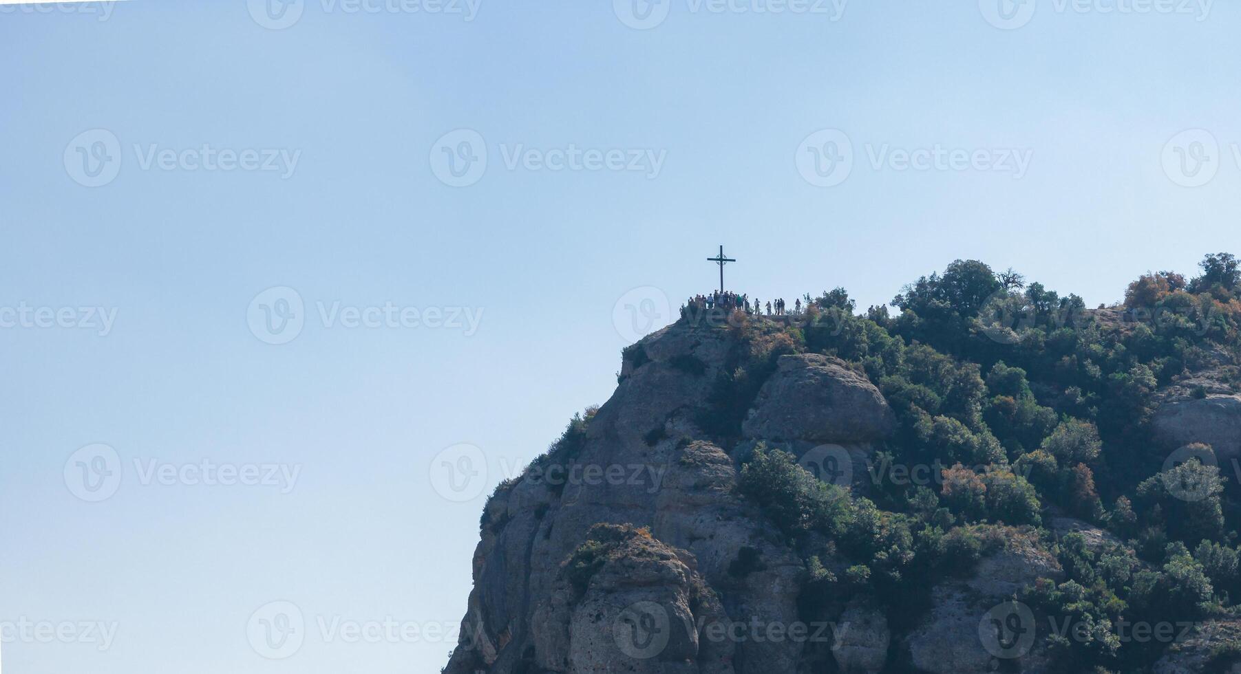 Aerial view of the Benedict church Abbey of Monserrat from Barcelona, Spain. photo