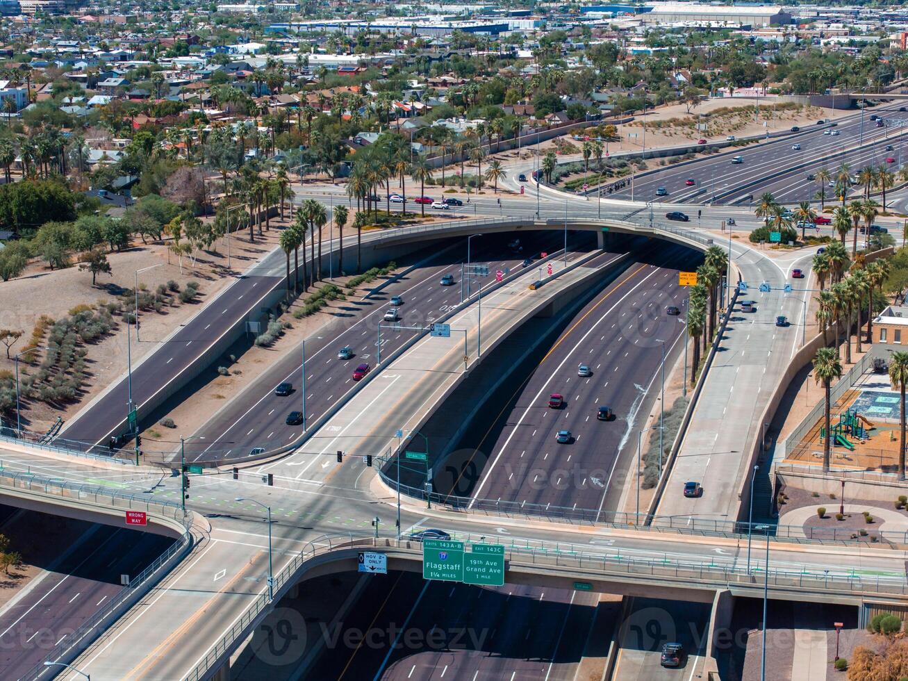 Aerial view of the highway and crossroads intersections in Phoenix, USA. photo