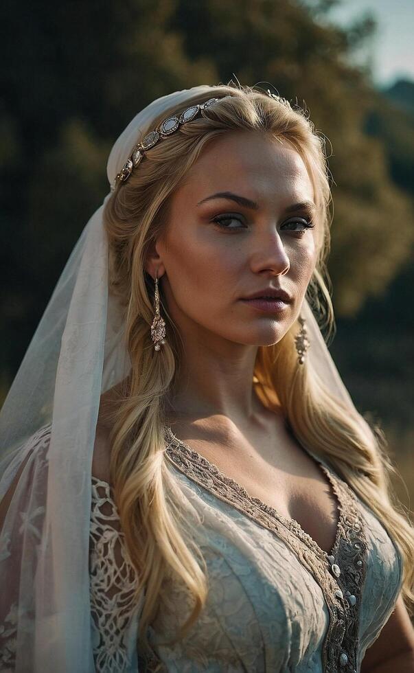 AI generated a beautiful blonde woman in a greek costume photo