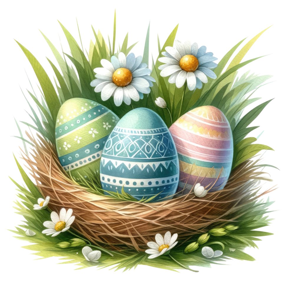 ai generato Pasqua uova nido con margherite illustrazione png