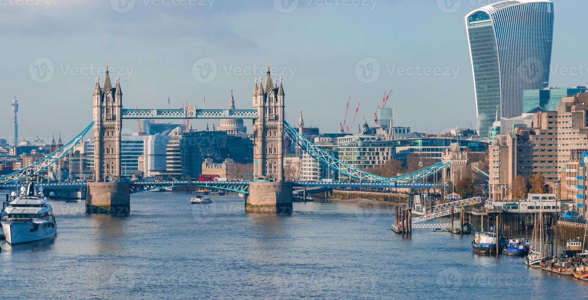 Aerial view of the Iconic Tower Bridge connecting Londong with Southwark photo