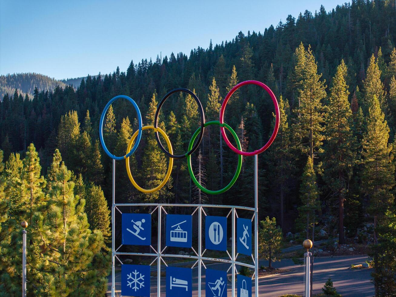 Monument sign at an intersection in Olympic Valley. photo