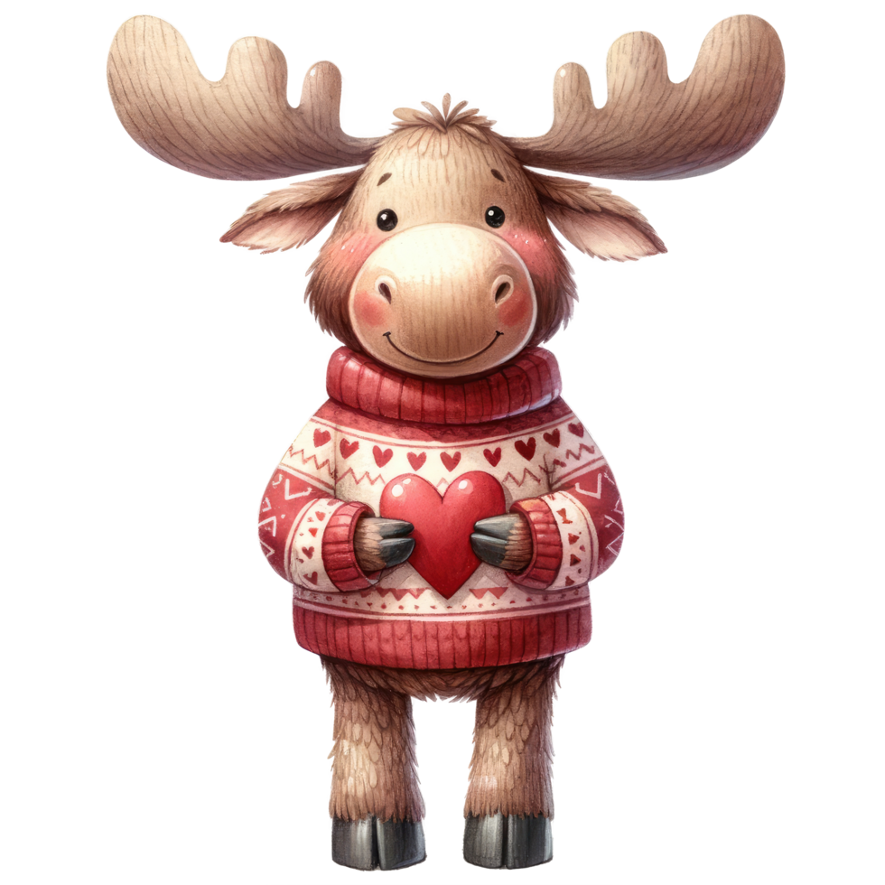 AI generated Moose with Heart Winter Illustration png