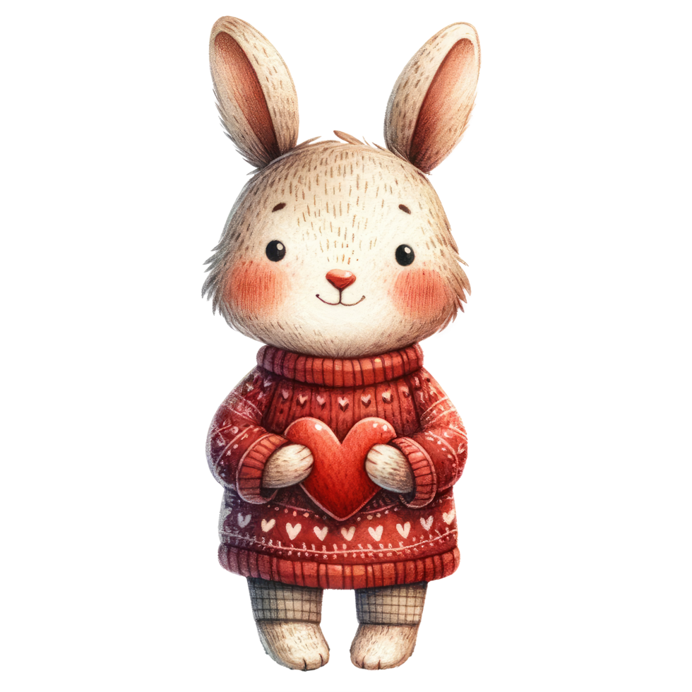 AI generated Cute Bunny with Heart in Festive Sweater Illustration png