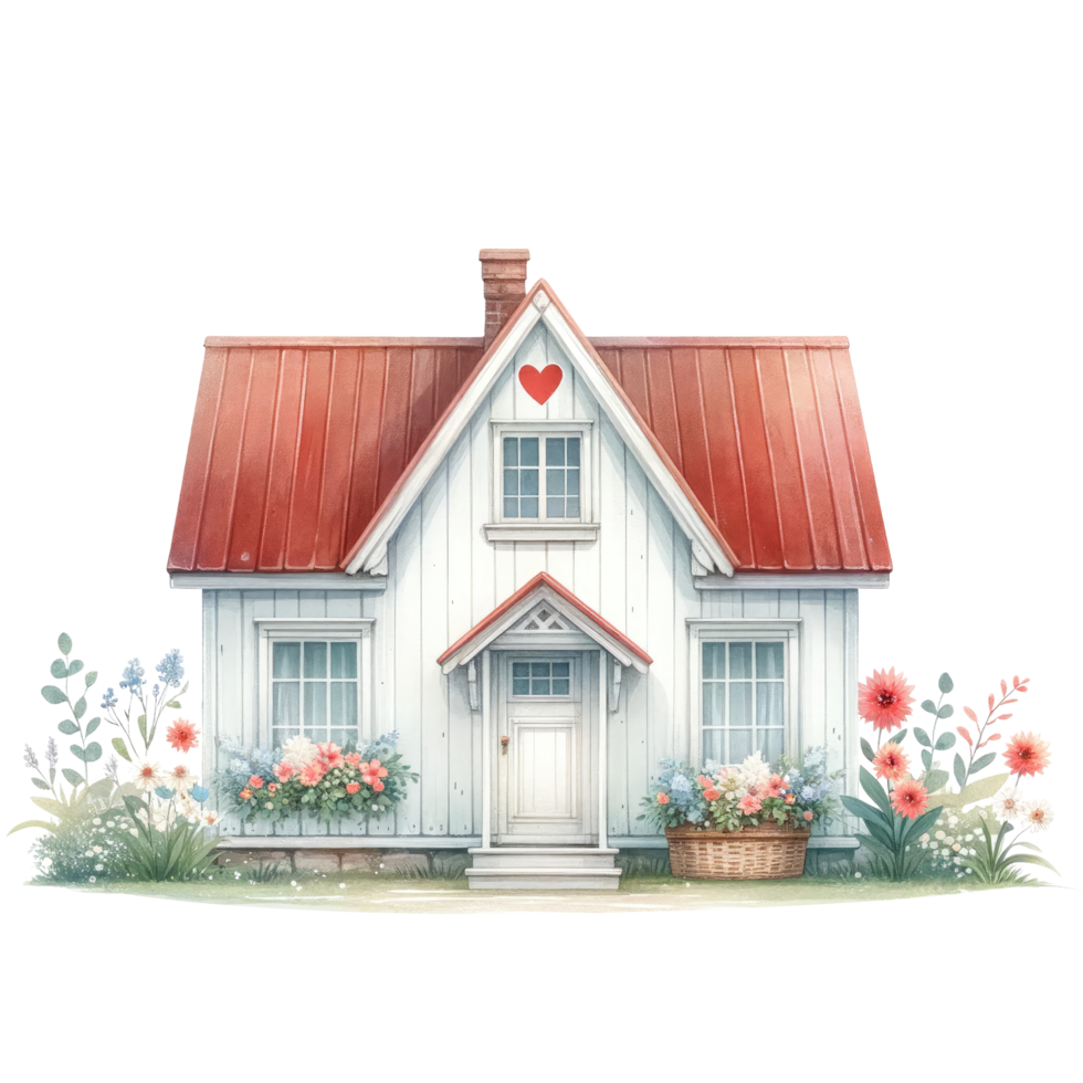AI generated Quaint Cottage with Heart Illustration png