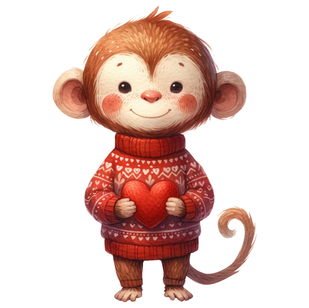 AI generated Monkey with Heart Illustration png