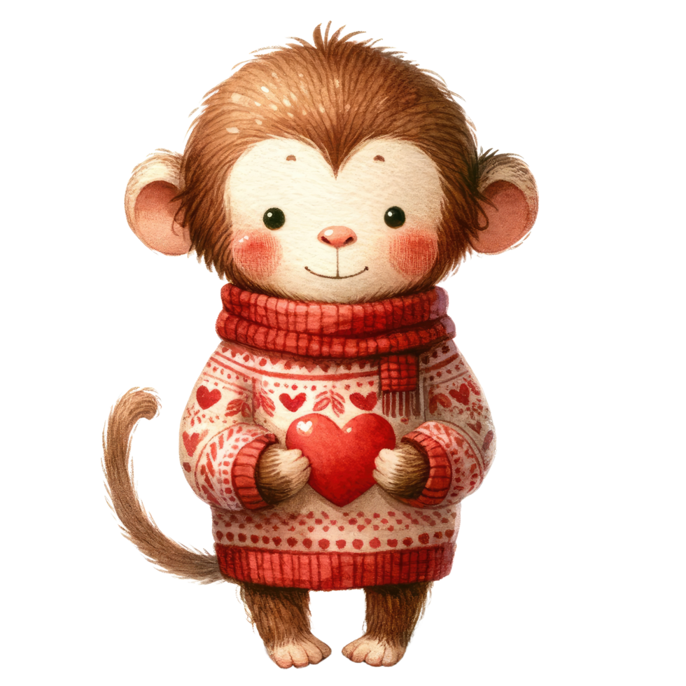 AI generated Monkey with Heart Illustration png