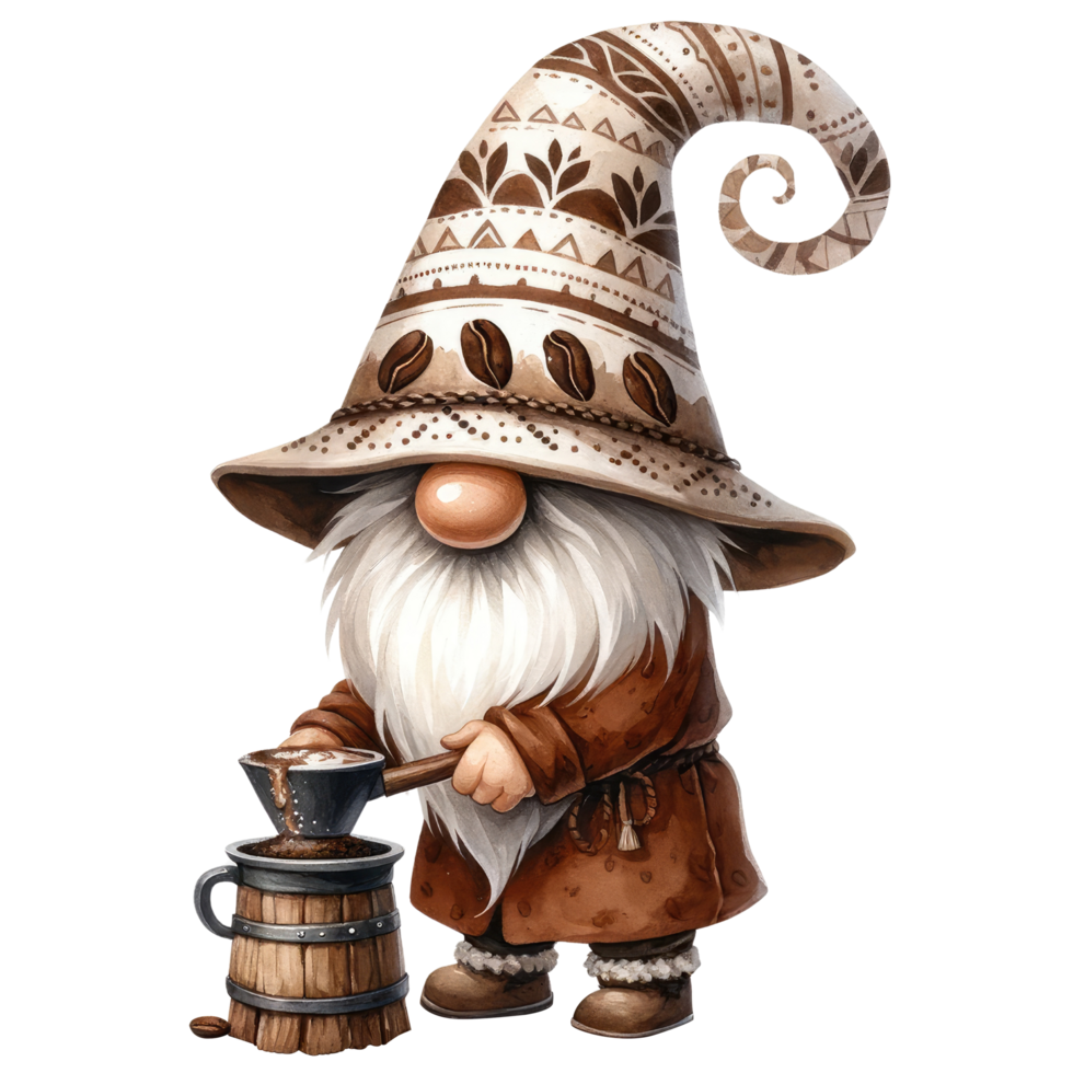 AI generated Whimsical Coffee Gnome with Espresso Machine png