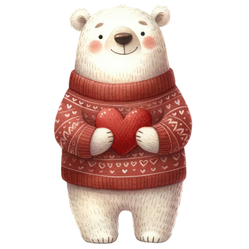 AI generated Adorable Polar Bear Holding a Heart Illustration png