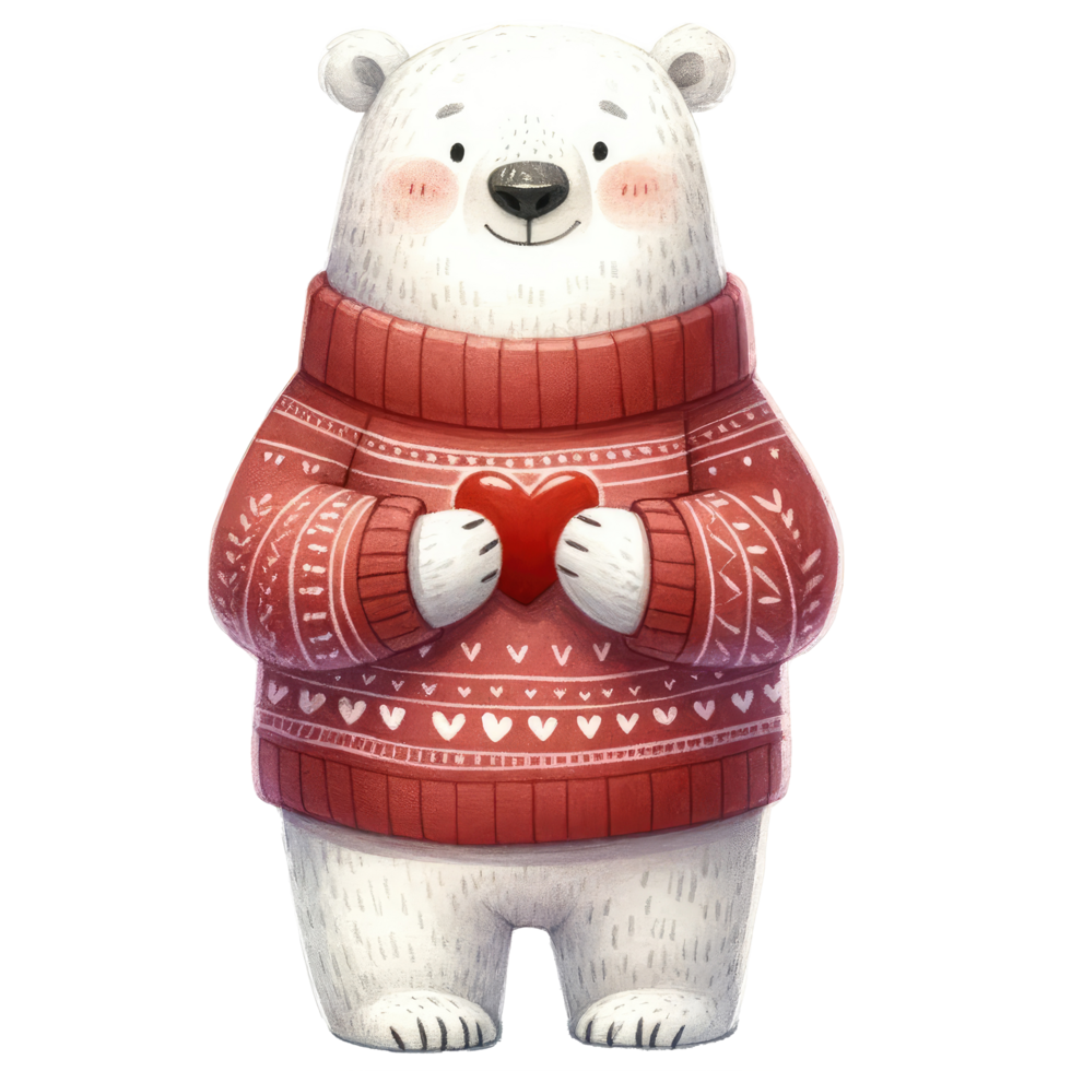 AI generated Adorable Polar Bear Holding a Heart Illustration png