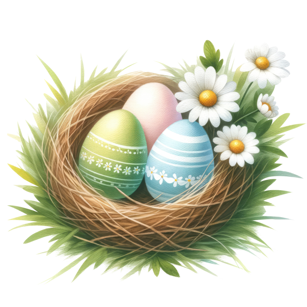 ai generato Pasqua uova nido con margherite illustrazione png