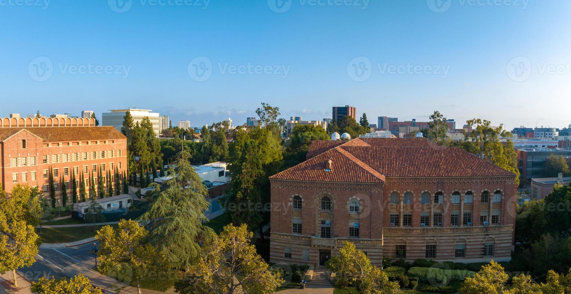 Aerial View of University of Southern California Campus with Historic Buildings on Sunny Day photo
