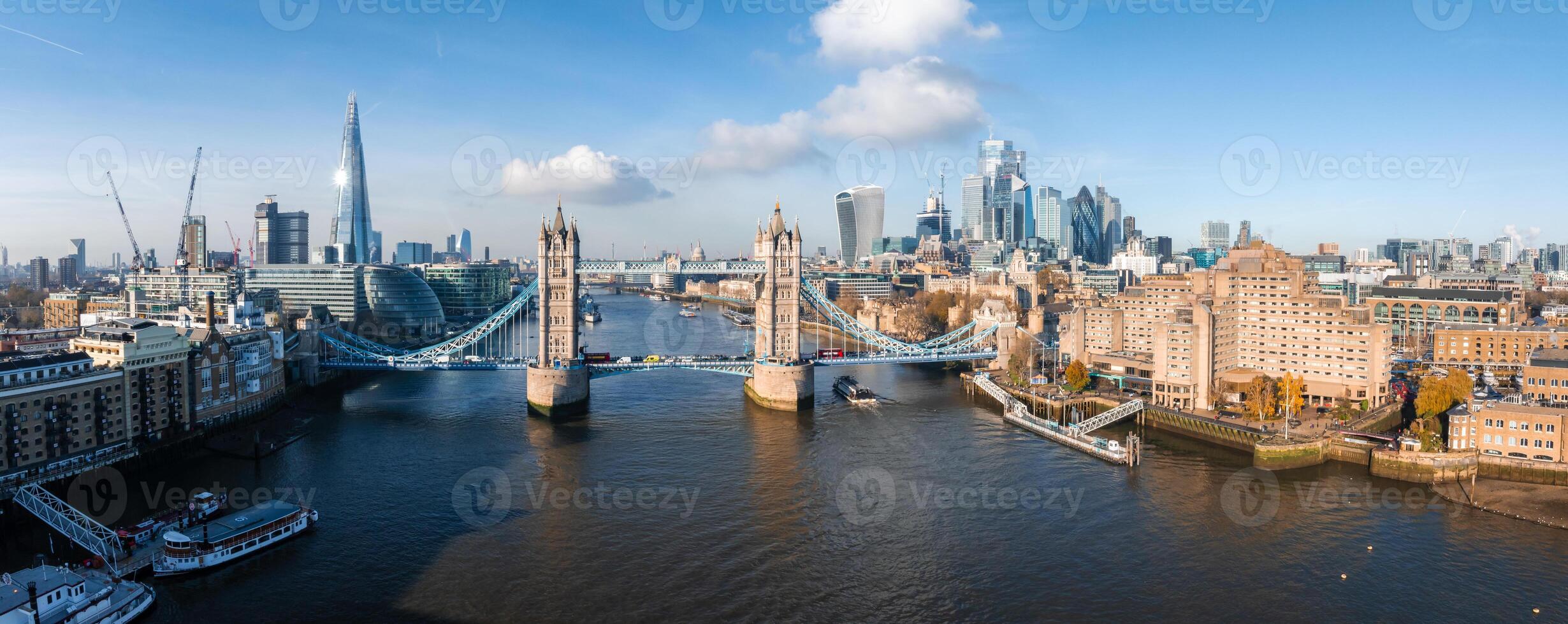 Aerial view of the Iconic Tower Bridge connecting Londong with Southwark photo