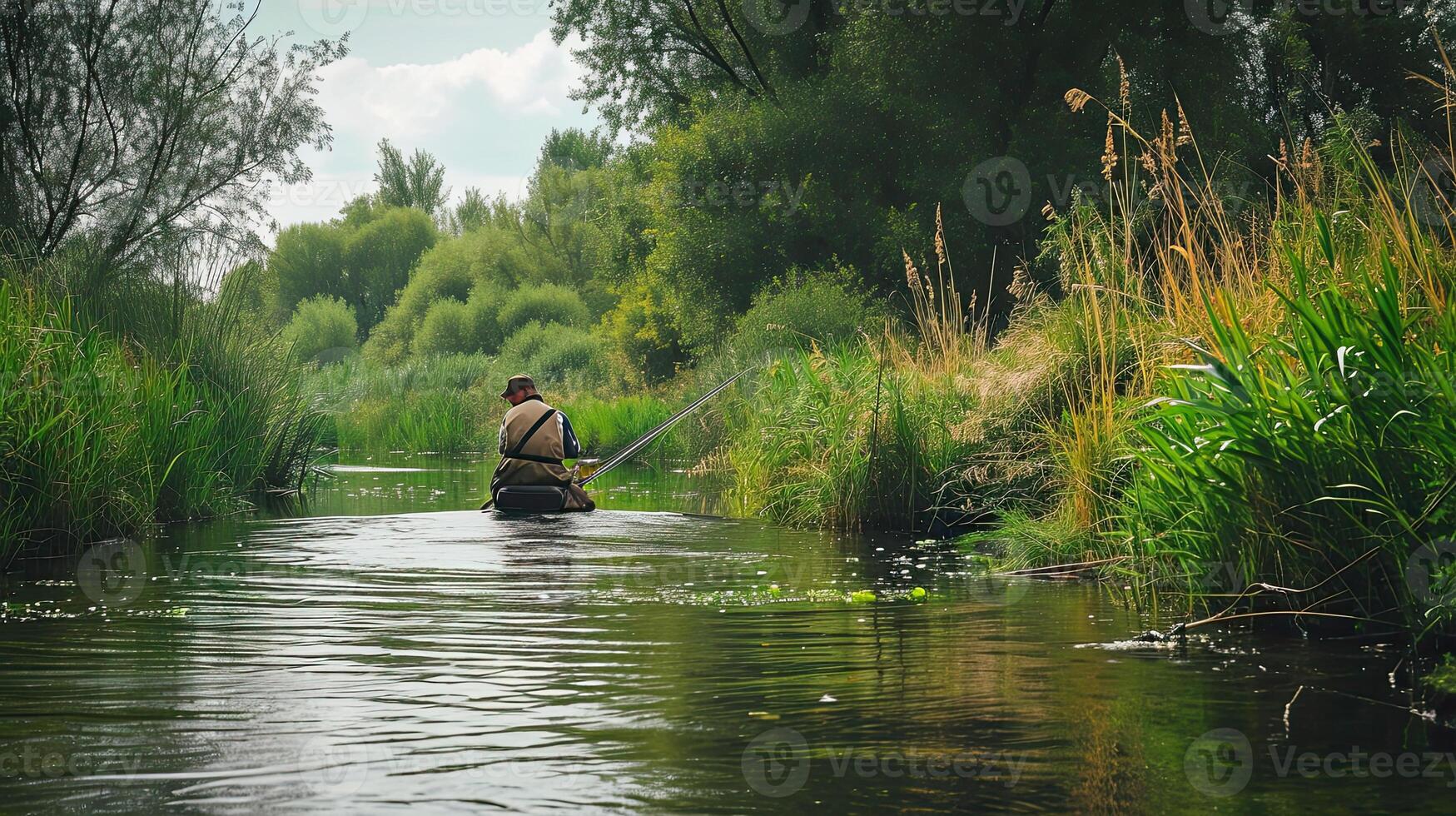 AI generated Catch fish in the corf on the river in summer. photo
