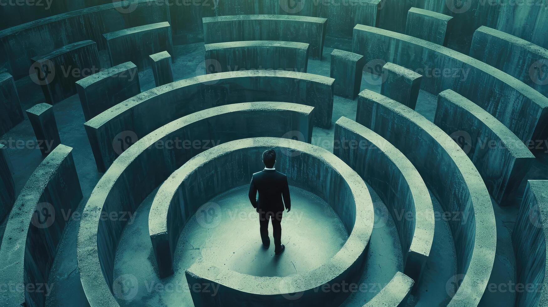 AI generated Businessman at the center of a maze photo