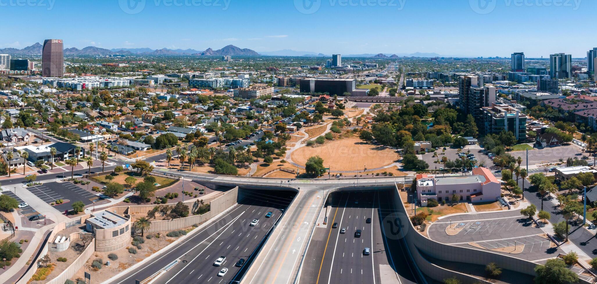 Aerial view of the highway and crossroads intersections in Phoenix, USA. photo