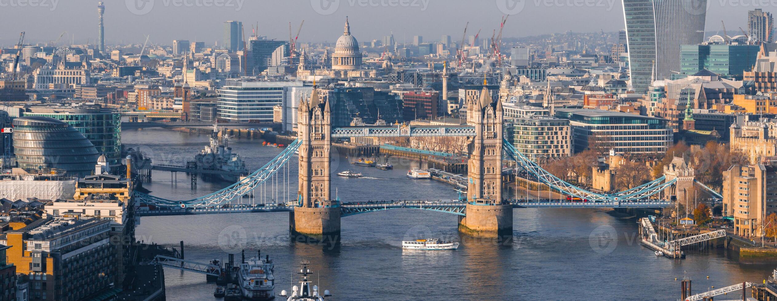 Aerial view of the Iconic Tower Bridge connecting Londong with Southwark photo