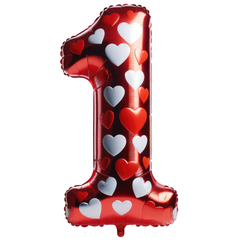 AI generated Red Heart Balloon Foil in Shape of Number 1 png