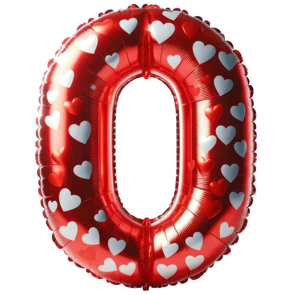AI generated Red Heart Balloon Foil in Shape of Number 0 png